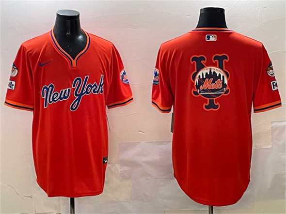 Mens New York Mets Team Big Logo Orange 2025 Spring Training Stitched Jersey->new york mets->MLB Jersey
